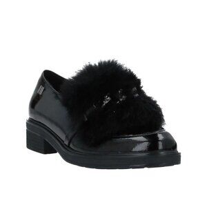 NEW Laura Biagiotti Fur Chain Loafer Heels Black US7 EU37